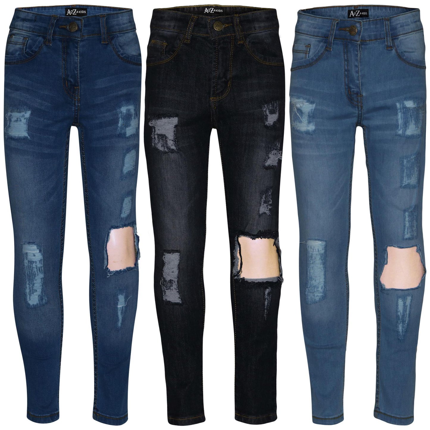 Kids Girls Stretchy Jeans Denim Ripped Faded Skinny Fashion Frayed Pant Jeggings
