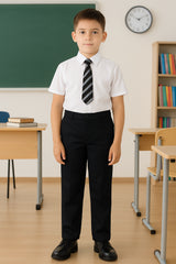 Kids Boys Pants Plain School Uniform Pull Up Regular Fit Elasticated Trouser