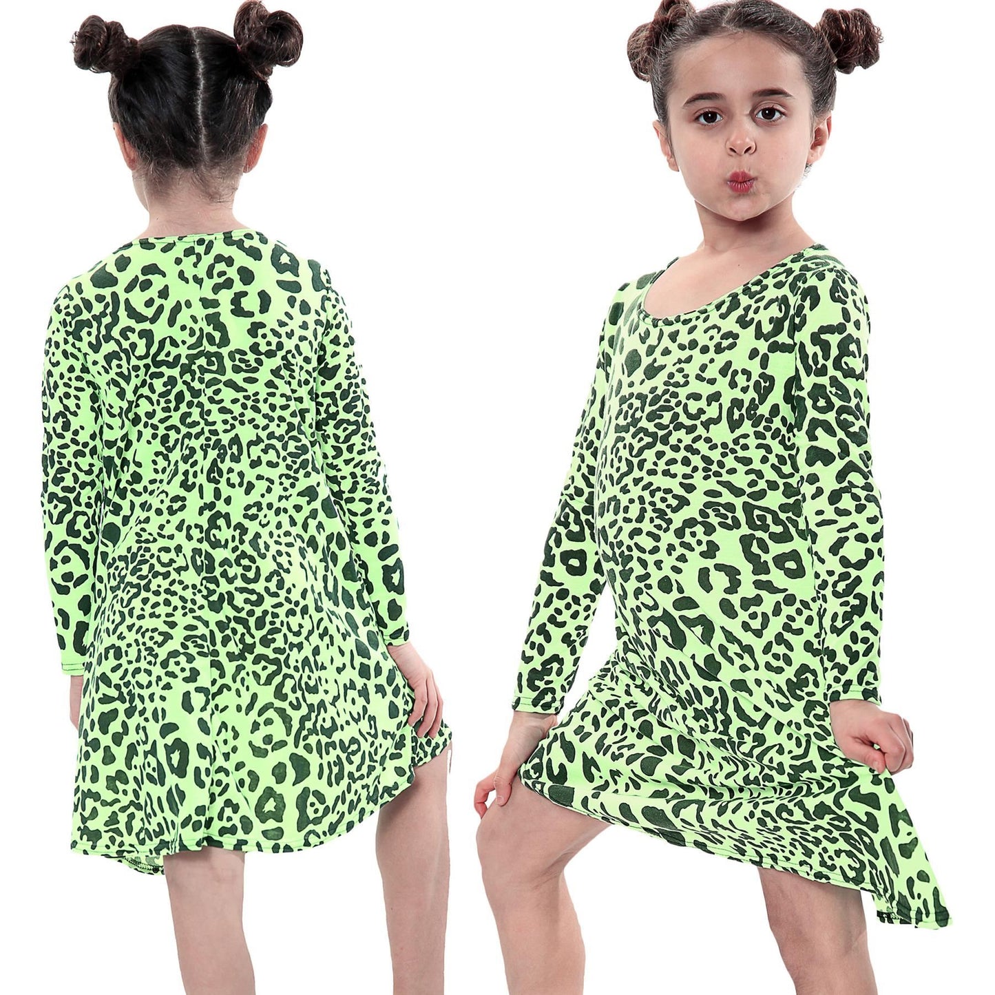 Girls Swing Dress Leopard Top Summer Trendy Top Skater Dresses 5-13 Years