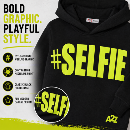 Kids Girls Boys Sweat Shirts Tops #Selfie Hooded Jumpers Hoodies New Age 2-13 Yr