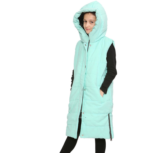 A2Z Kids Girls Down Vest Fashion Oversized Mint Hooded Quilted Gilet Padded Long Line Vest Jacket Long Sleeveless Coat Urban Winter Wear