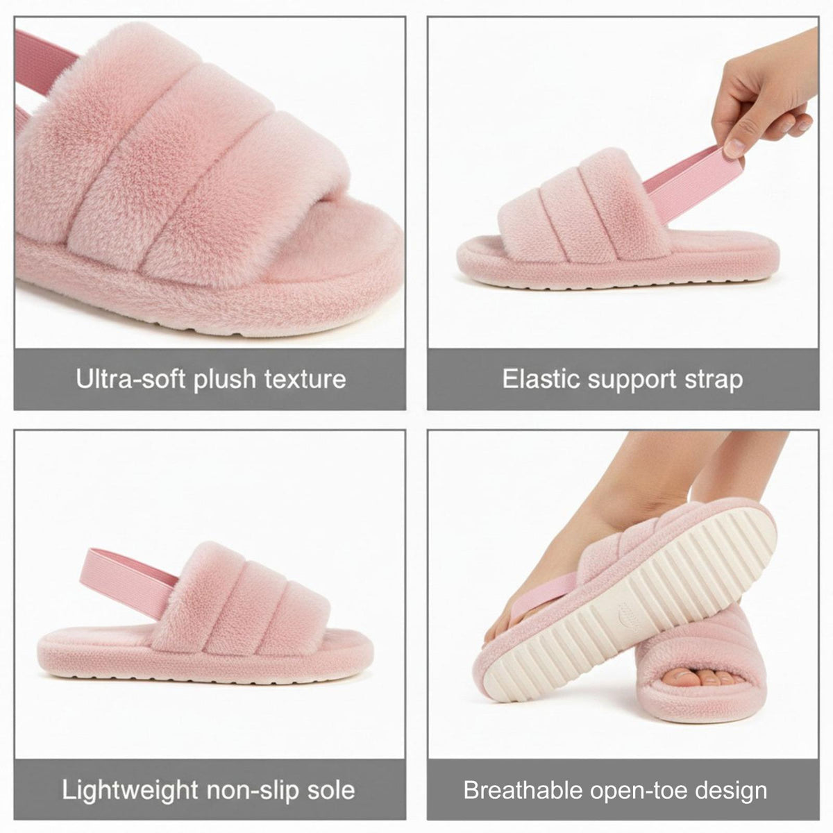 A2Z Women Sliders Fluffy Faux Fur Peep Toe Warm Winter Soft Cosy Ladies Slippers