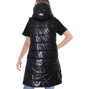 Ladies Sleeveless Gilet Oversized Hooded Quilted Gilet Padded Long Line Coat