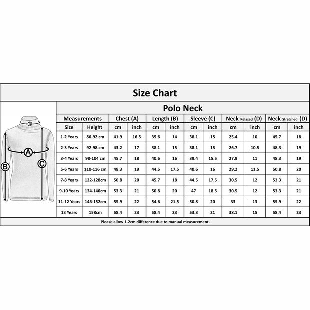 Kids Girls Polo Neck T Shirt Thick Cotton Turtleneck Jumper Long Sleeve Top 2-13