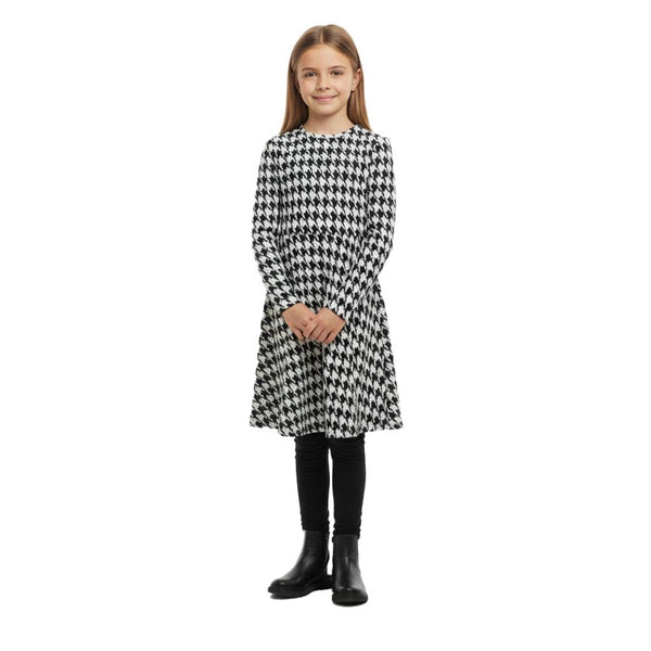 Kids Girls Swing Dress Dog Tooth Print Fashion Dresses New Age 3-13 Years