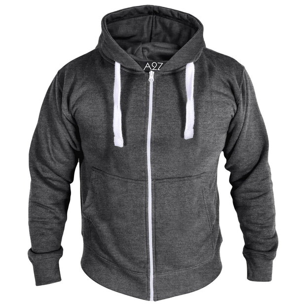 Mens Fleece Plain Zipper Hooded Long Sleeve Sweatshirt For Adults S-4XL