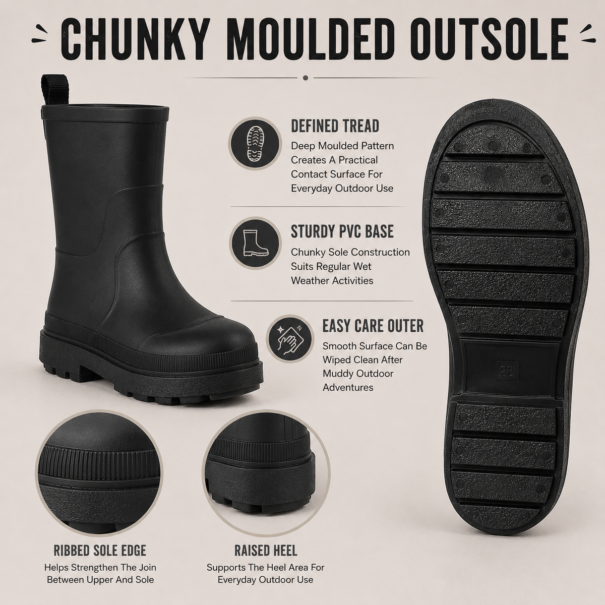 Kids Girls Wellington Wellies Non-Slip Waterproof Lightweight Rain Boots