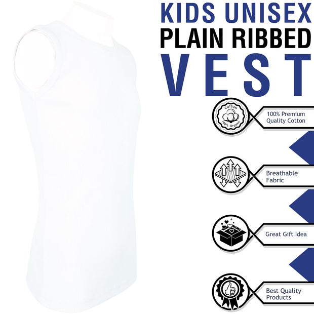 Kids Girls Ribbed Vest Top 100% Thick Cotton Fashion Tank Tops T Shirt 2-13 Year