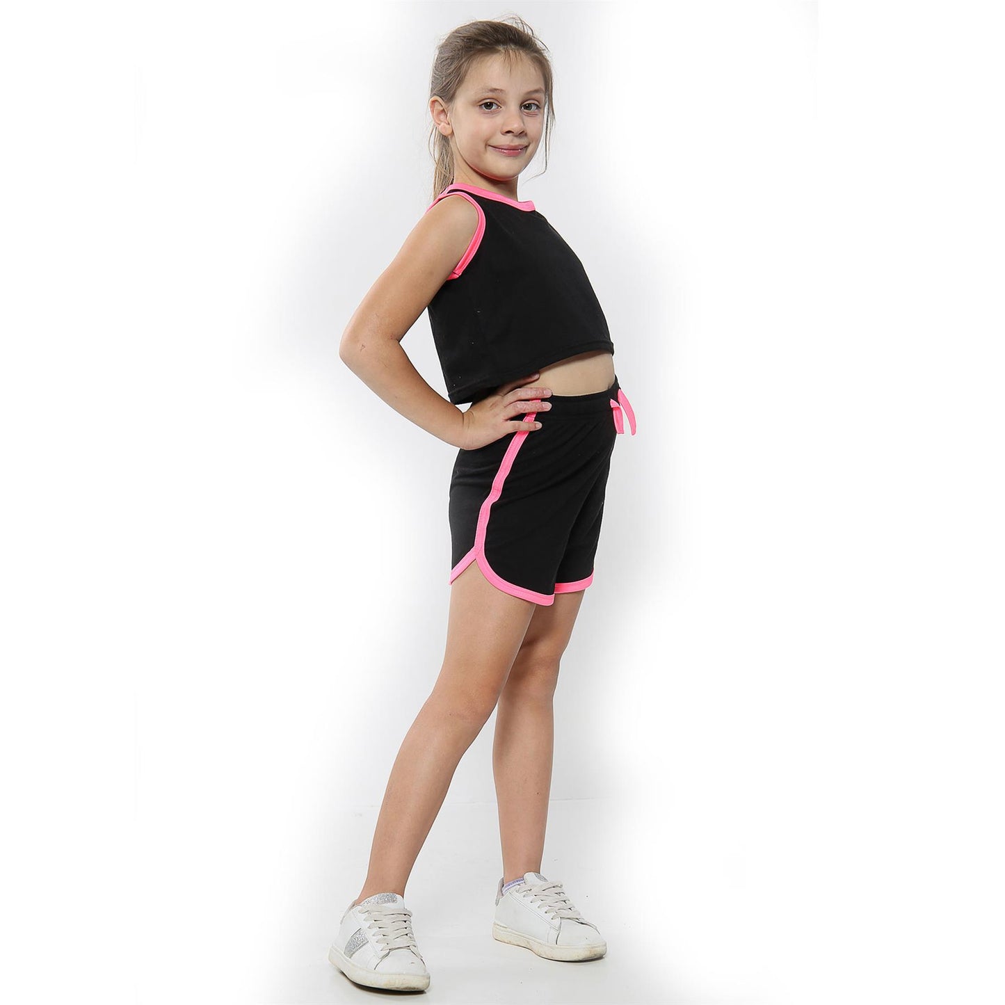 A2Z 4 Kids Girls Crop Top Shorts Set Contrast Trendy Summer Outfit Clothing Sets
