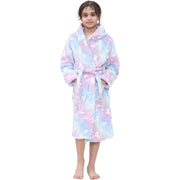 Kids Girls Fleece Glow In The Dark Sherpa Hooded Unicorn Dressing Gown Soft Robe