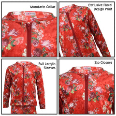 Girls Jogging Suit Floral Print Zip Up Velour Set Top Bottom Outfit Clothing Set