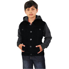 Kids Boys Denim Jacket Fleece Long Sleeves Hooded Stylish Jeans Coat For 2-13 Yr