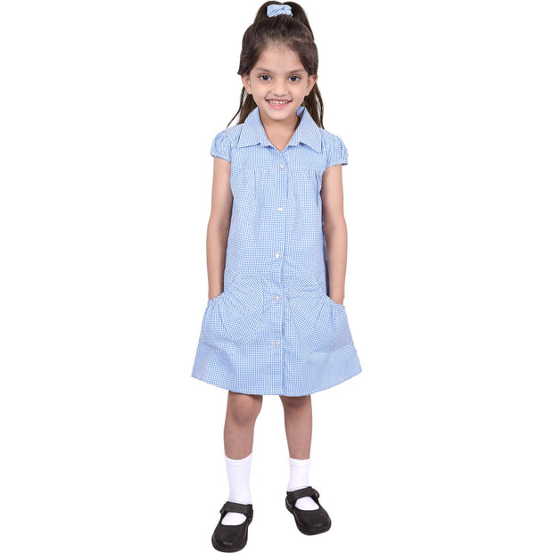 Kids Girls Pack Of 2 Uniform School Dress Gingham Dress With Matching Scrunchies