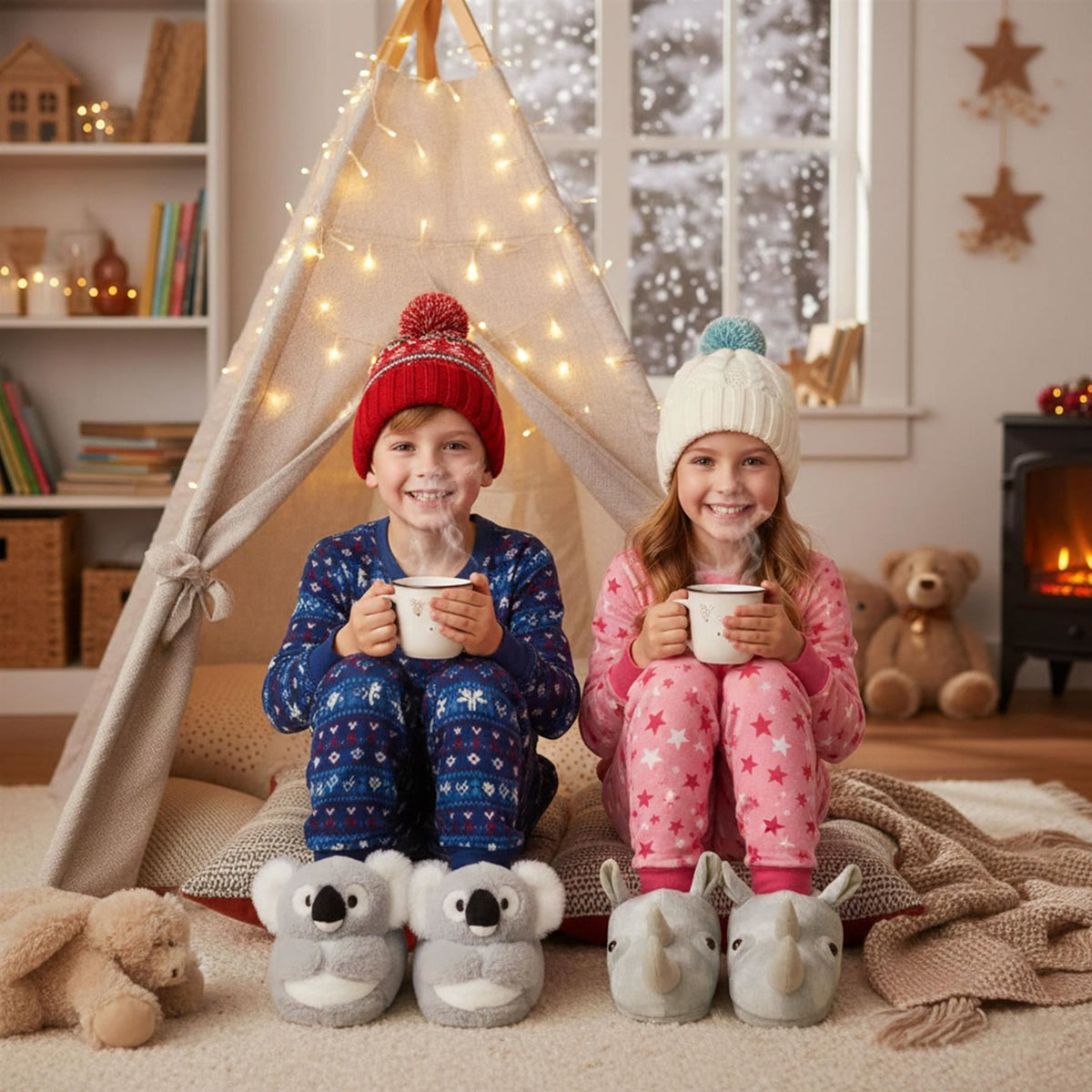 A2Z 4 Kids Boys Girls Cute Animal Slippers Non-Slip Winter Plush Warm Baby Shoes