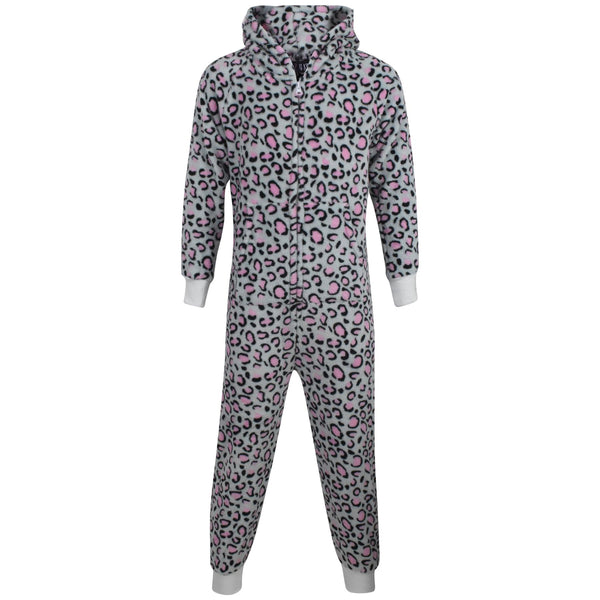 Kids Boys Girls Soft Fluffy Leopard Pink Grey A2Z Onesie One Piece Xmas Costume