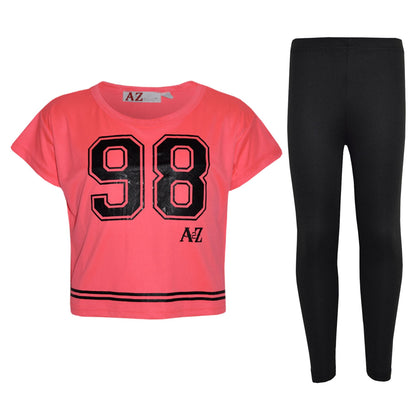 A2Z4Kids Girls Top Kids 98 Print Stylish Crop Top & Fashion Legging Set Age5-13Y