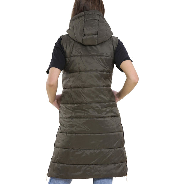 A2Z Kids Girls Fashion Gilet Olive Padded Long Line Vest Jacket Oversized Hooded Quilted Long Sleeveless Coat Urban Winter Wear Coat 7 8 9 10 11 12 13 Years