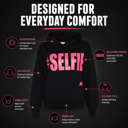 Kids Girls Boys Sweat Shirts Tops #Selfie Hooded Jumpers Hoodies New Age 2-13 Yr