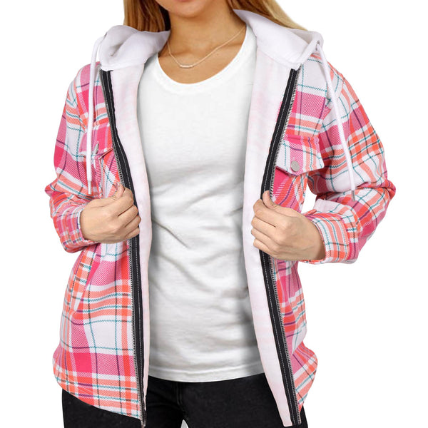 A2Z Ladies Shacket Shirt Jacket Checked Zipped Top Hooded Warm Coat Size S-4XL