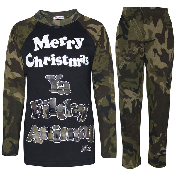 A2Z 4 Kids Pjs Green Unisex Ya Filthy Animal Camouflage Xmas PJs Age 2-13 Years