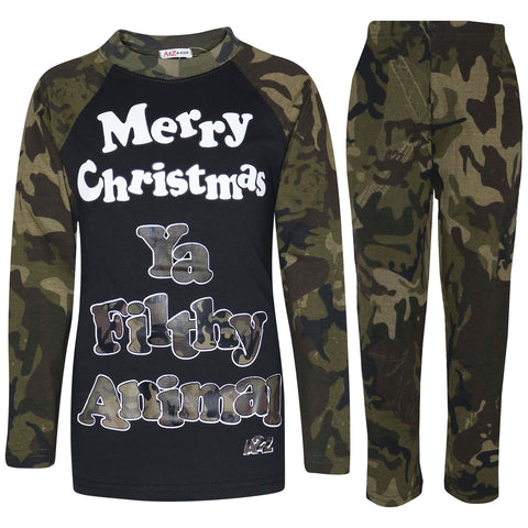 A2Z 4 Kids Pjs Green Unisex Ya Filthy Animal Camouflage Xmas PJs Age 2-13 Years