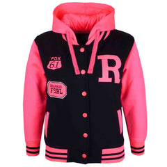 Kids Jacket Girls Boys Baseball Hooded Jacket Varsity Hoodie New Age 2-13 Years