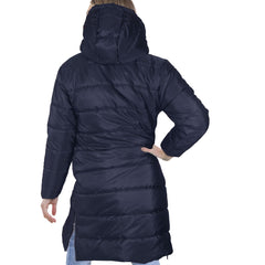 Ladies Adults Long Sleeve Oversized Navy Hooded Quilted Padded Coat Jacket