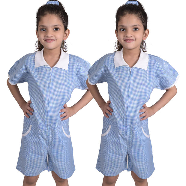 Kids Girls Gingham School 2 Pack Check Summer Playsuit With Matching Scrunchies - A2Z 4 Kids