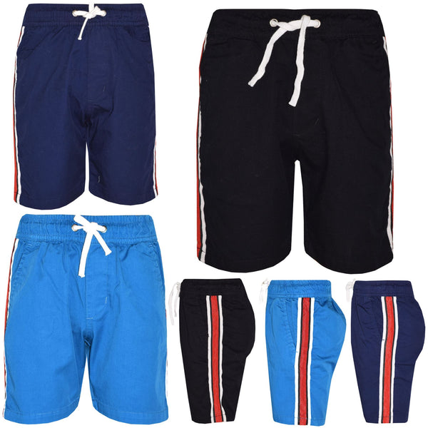 Kids Boys Girls Chino Shorts Contrast Stripes Knee Length Half Pant Age 5-13 Yr