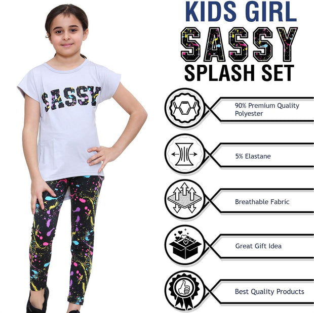 A2Z 4 Kids Girls Top Kids Sassy Print Trendy Grey T Shirt Tops & Fashion Legging Set Age 5-6, 7-8, 9-10, 11-12 & 13 Years