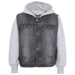 Kids Boys Denim Jacket Fleece Long Sleeves Hooded Stylish Jeans Coat For 2-13 Yr