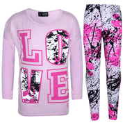 A2Z 4 Kids Girls Love Print Top Short Sleeve T-Shirt & Splash Print Fashion Leggings Set Age 5-13 years