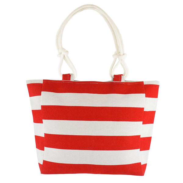 Ladies Canvas Beach Bag Red Striped Travel Bag Women Reuseable Shopping Tote Bag