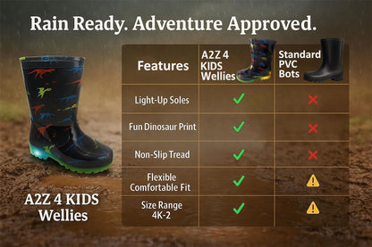 A2Z 4 kids Boys Girls Dinosaur Print Light Up Wellington Boots PVC Rain Wellies