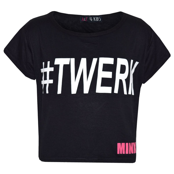 Girls Top Kids #Twerk Print Stylish Fashion Trendy T Shirt Crop Top 7-13 Years