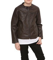 A2Z 4 Kids Motorcycle Biker Dark Brown Jacket PU Leather Jacket Zipper Stylish Boys Age 5-13 Years