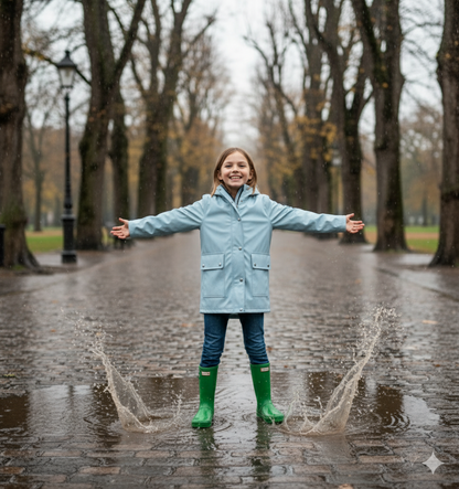PU Raincoat Jacket Windbreaker Waterproof Parka Hooded For Girls Boys Age 5-13 Years