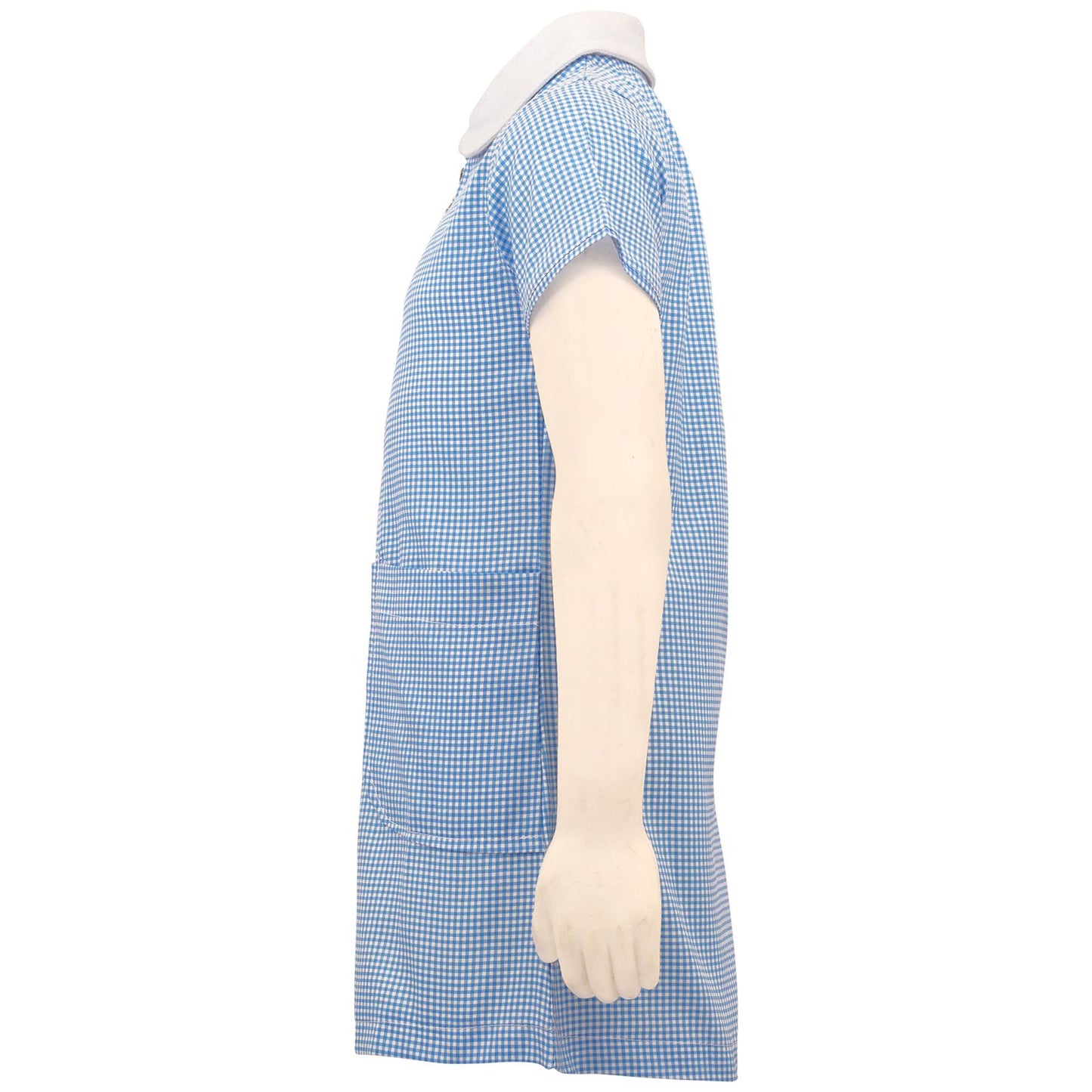 Girls Gingham School Dress Short Sleeve Check Zip Up Dresses With Scrunchies