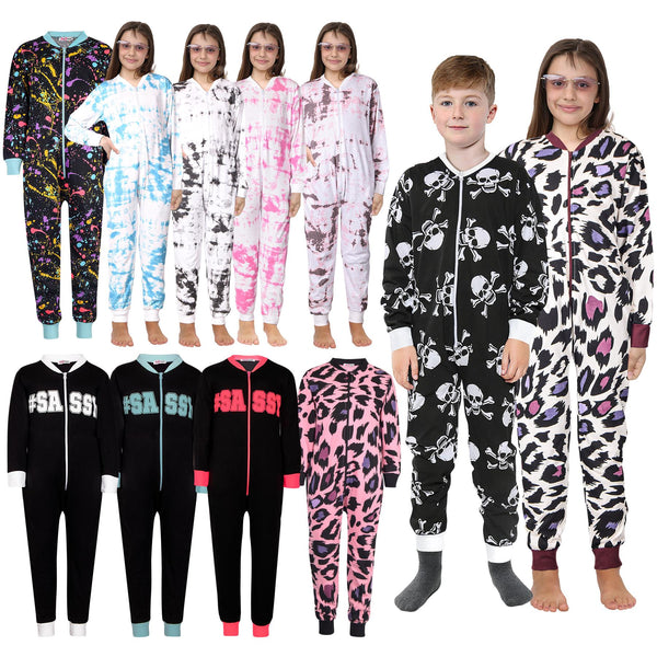 A2Z Onesie One Piece Kids Pyjamas Sleepsuit Leopard Print Costume For Girls