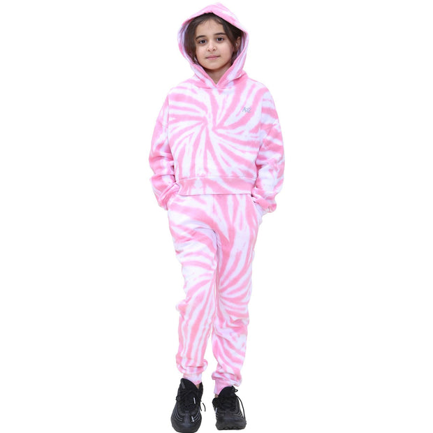 Kids Tie Dye Tracksuit Gym Cropped Hoodie Sweatpants Cord Set Girls Age 5-13