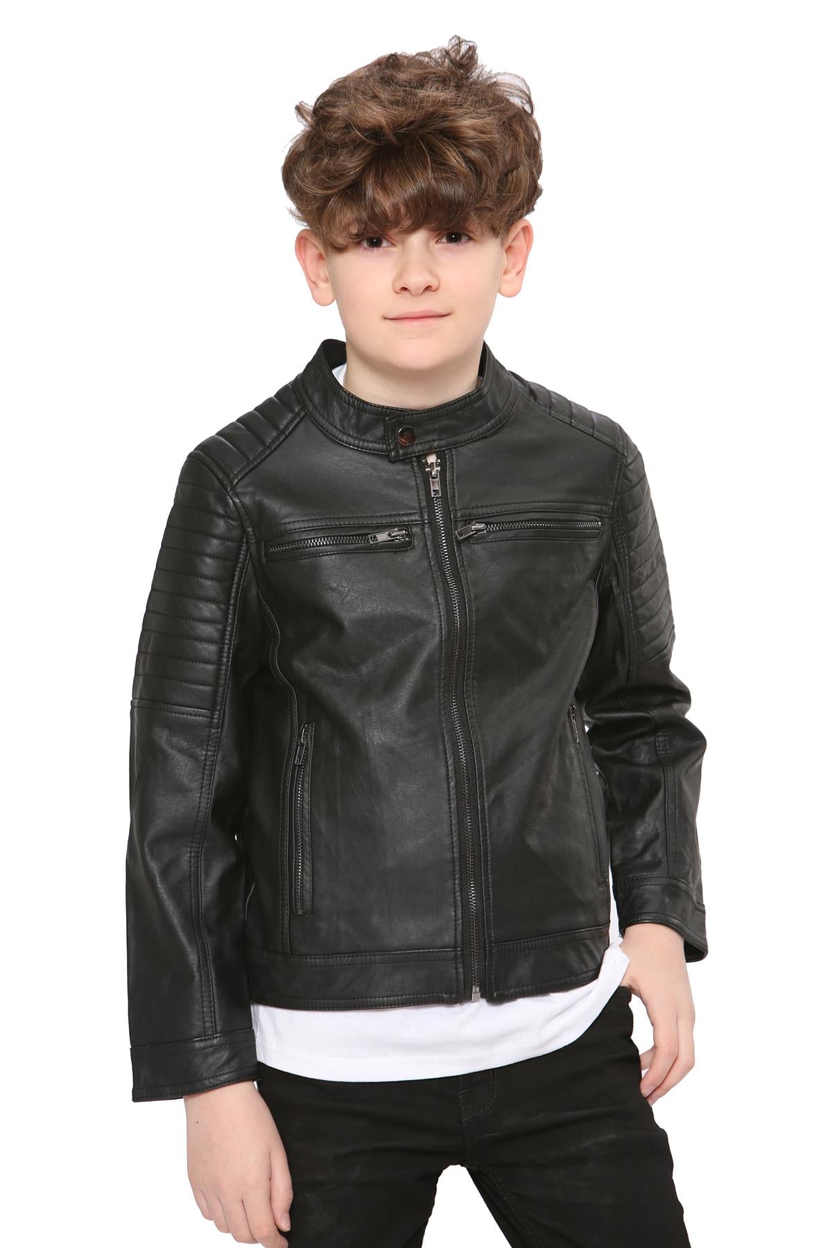 Kids Motorcycle Biker Jacket PU Leather Stylish Jacket Boys Age 5-13 Years