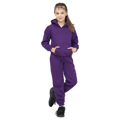 A2Z 4 Kids Girls Plain Purple Tracksuit Hooded Sweat Hoodie & Bottom Jog Suit Joggers Age 5 6 7 8 9 10 11 12 13 Years