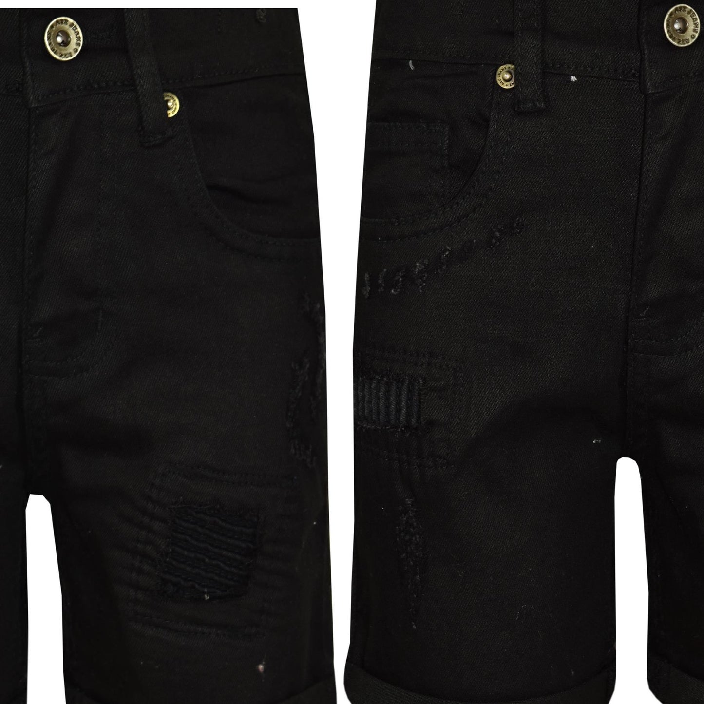 Kids Boys Ripped Jet Black Denim Shorts Comfort Stretch Jeans Trouser Pants 5-13