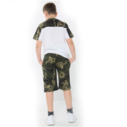 A2Z 4 Kids Two Colour Block Contrast Panel Camo Green Top & Shorts Set Short Sleeves T Shirt Summer Outfit 2 Piece Activewear Girls Boys Age 5-13 Years