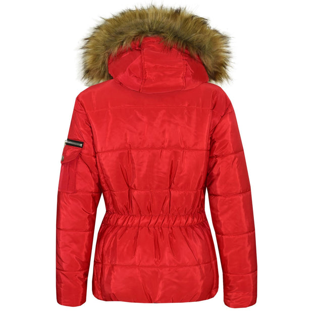 A2Z 4 Kids Kids Girls Jackets Red Puffer Hooded Stylish Detachable Faux Fur Padded Zipped Belted Slim Fit Warm Coats New Age 5 6 7 8 9 10 11 12 13 Years