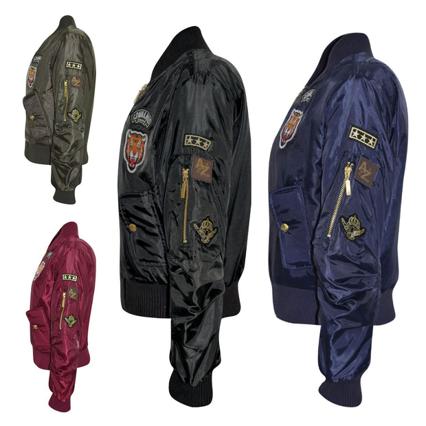 A2Z 4 Kids® Kids Jacket Girls Boys Badges Print Bomber Padded Zip Up Biker Jacktes MA 1 Coat Age 3 4 5 6 7 8 9 10 11 12 13 Years