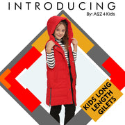 A2Z Kids Girls Down Vest Fashion Oversized Red Hooded Quilted Gilet Padded Long Line Vest Jacket Long Sleeveless Coat Urban Winter Wear