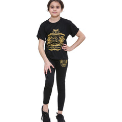 Girls Top Kids Short sleeves Varsity Lion Print T Shirt & Legging Outfit Set