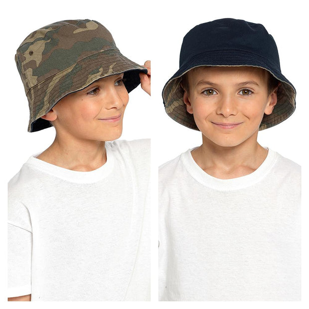 Kids Reversible Bucket Hat Summer Foldable Cotton Sun Protection Hiking Hat