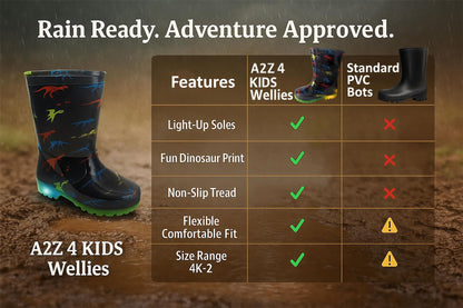 A2Z 4 kids Boys Girls Dinosaur Print Light Up Wellington Boots PVC Rain Wellies